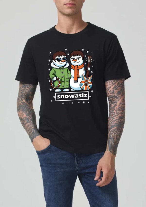 The New “Snowasis” Christmas T-Shirt, A funny festive Shirt for Music Lovers