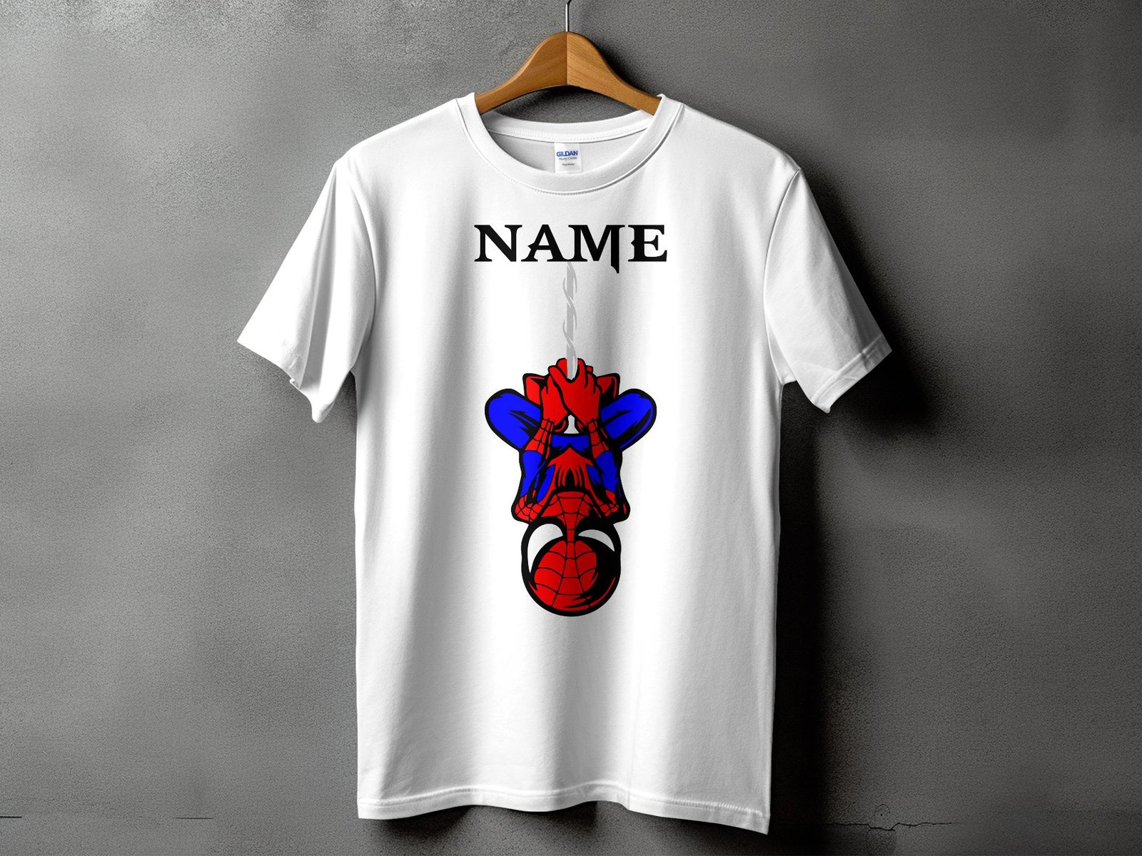 Personalized Hanging Superhero Name White T-Shirt - Image 2