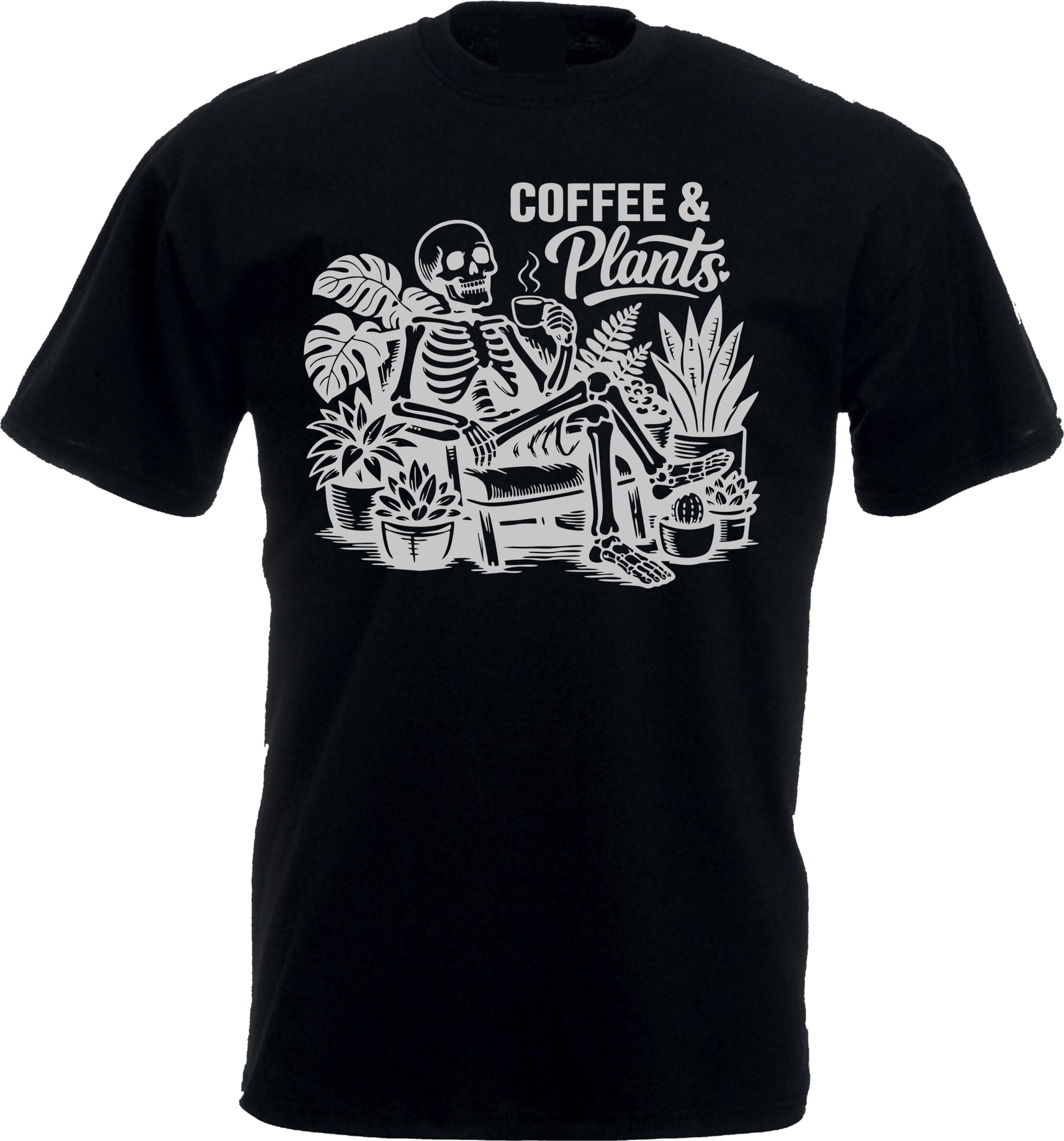 Coffee and Plants Skeleton White T-Shirt - Image 2