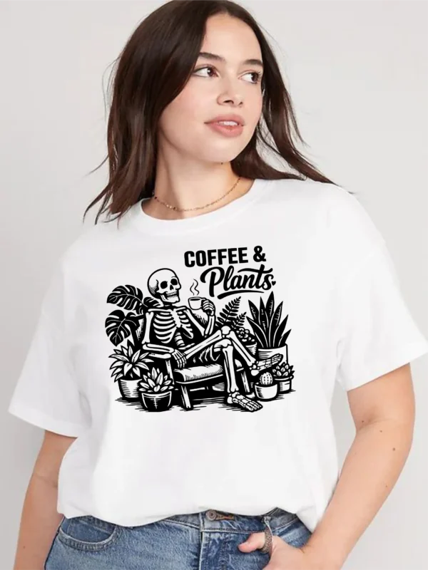 Coffee and Plants Skeleton White T-Shirt