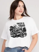 Coffee and Plants Skeleton White T-Shirt