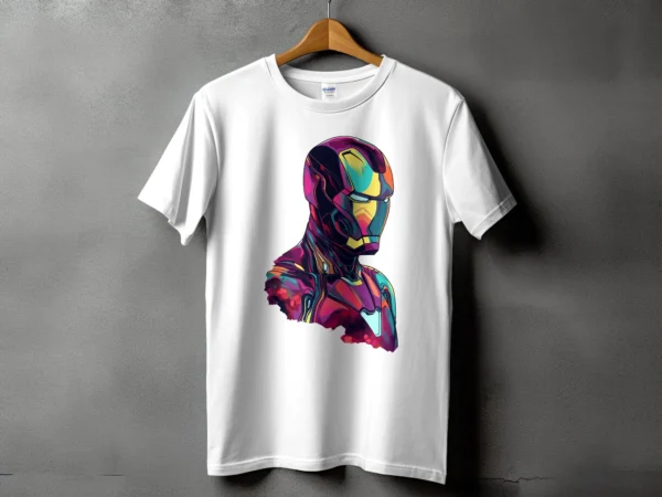 Colorful Iron Man Graphic White T-Shirt