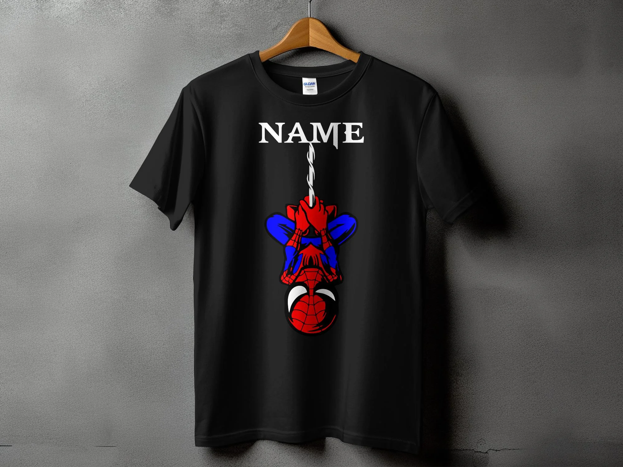 Personalized Hanging Superhero Name White T-Shirt