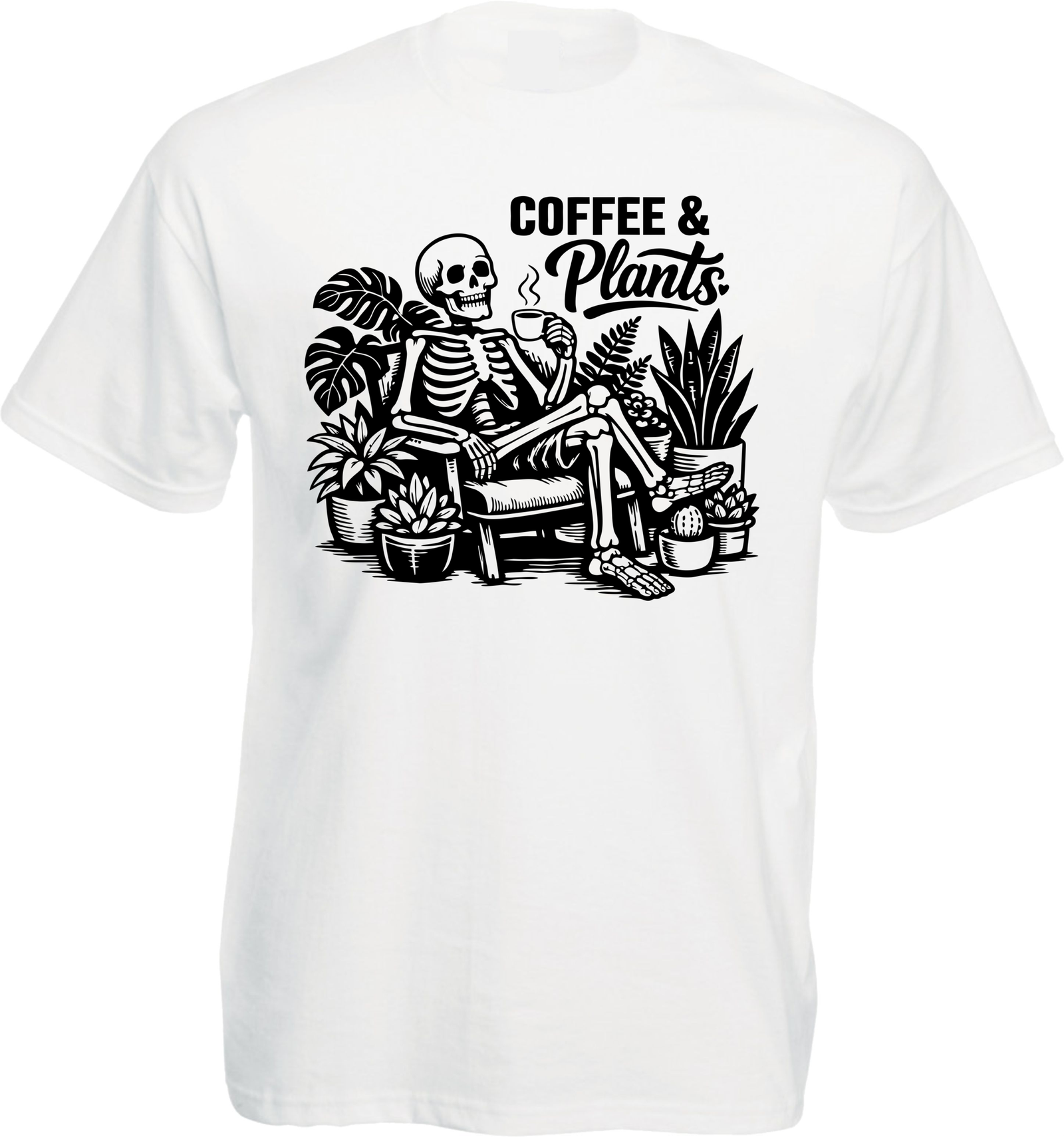 Coffee and Plants Skeleton White T-Shirt - Image 8